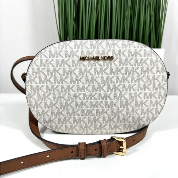 Michael Kors Handbags - New MICHAEL KORS Jet Set Handbag Logo Print Canvas Crossbody Bag vanilla